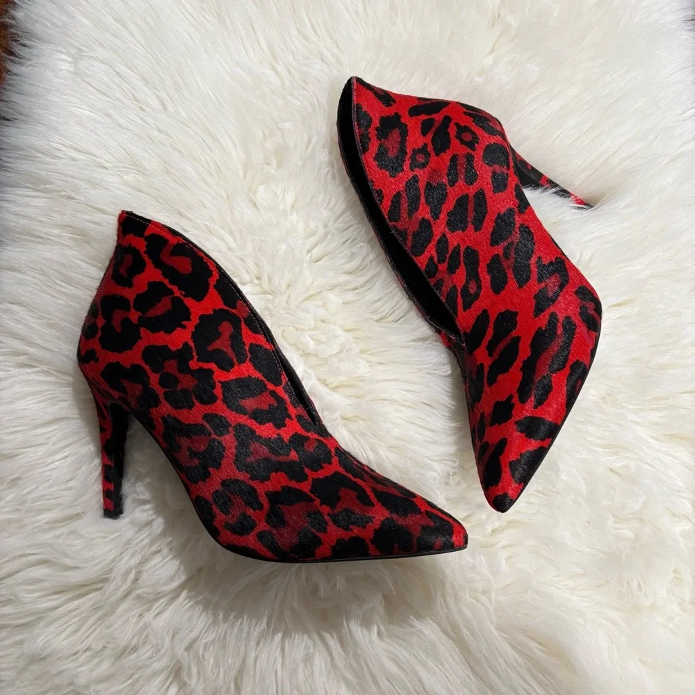 Jeffery Campbell Red Black Electron Leopard Bootie Pumps Calf Hair Size 7 - Picture 2 of 6